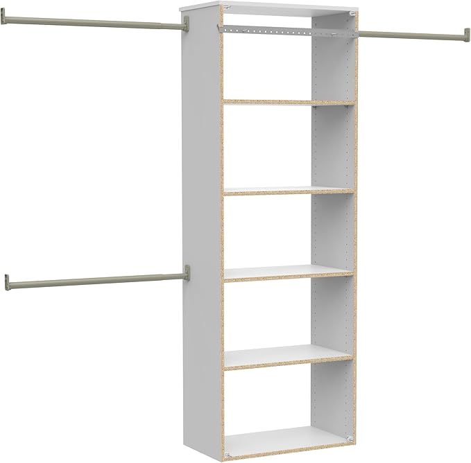 ClosetMaid SuiteSymphony Hanging Closet Kit Includes (1) Tower, (3) Closet Rods, and (6) Shelves, White