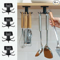 4 PCS Under Cabinet Kitchen Utensils Hooks Utility Nail Free 360°Rotating Hooks Adhesive Hanging Storage Rack for Tools/Towel/Knife(Black)