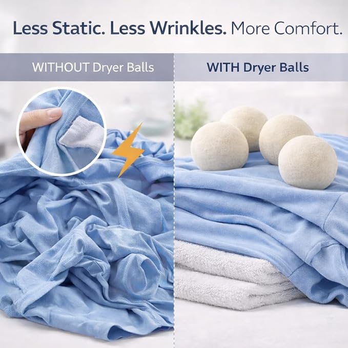 Wool Dryer Balls 6 Pack XL 7cm, 100% New Zealand Wool, Reusable 1000+ Loads, Natural Fabric Softener Alternative, Helps Reduce Drying Time, Static and Wrinkles, Baby Safe