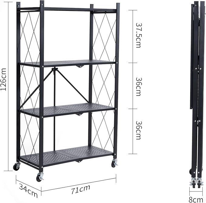 BRIAN & DANY Metal Storage Shelves - 4 Tier Shelving Unit, Folding Display Shelf Racks No Assembly for Vendors and Craft Shows, Black (2Pcs)
