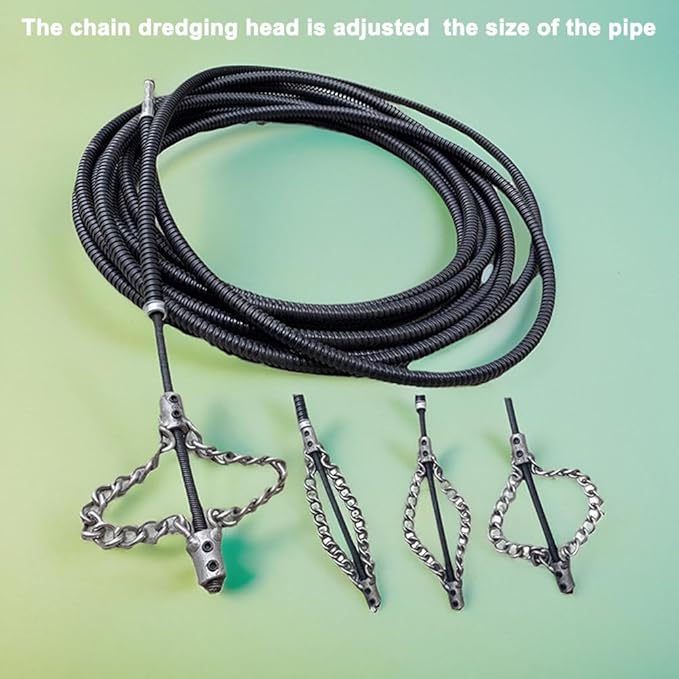 Flex-Shaft Sewer Descaling Chain, Multi-Purpose PVC Pipe Maintenance Tool, Push-Type Rotary Cable Sewer Dredge, Oil Stains in Pipeline Blocks Drilling Tools, Suitable for 16mm Spring