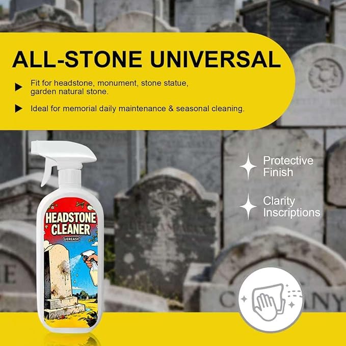 Headstone Cleaner for Graves, Tombstones & Headstones, 17 oz, Tombstone cleaner for Restore & Guard Granite, Stone,Tile, Concrete, Limestone, Slate, Marble，Flooring