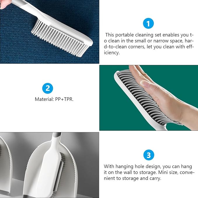 Beaupretty 2-pcs Mini Broom and Dustpan Set, White Grey Handheld Cleaning Brush Tools for Home Dust Removal, Bed and Desk Accessory for Indoor Sweeping