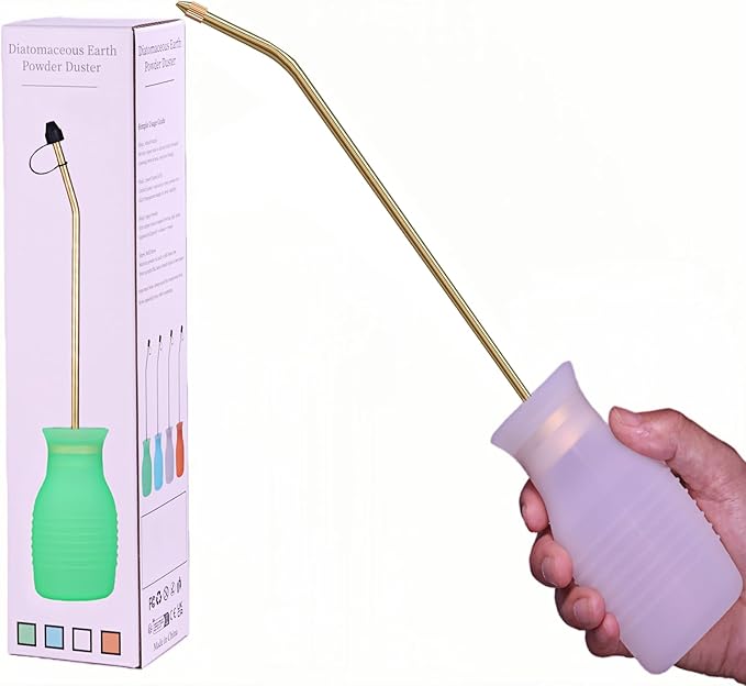 Diatomaceous Earth Duster, 230ml Large, Powder Duster Kit with Long Copper Tube & Folding Funnel, Indoor Outdoor Silicone Sprayer Heavy Duty Bulb Applicator for Home and Garden(White)