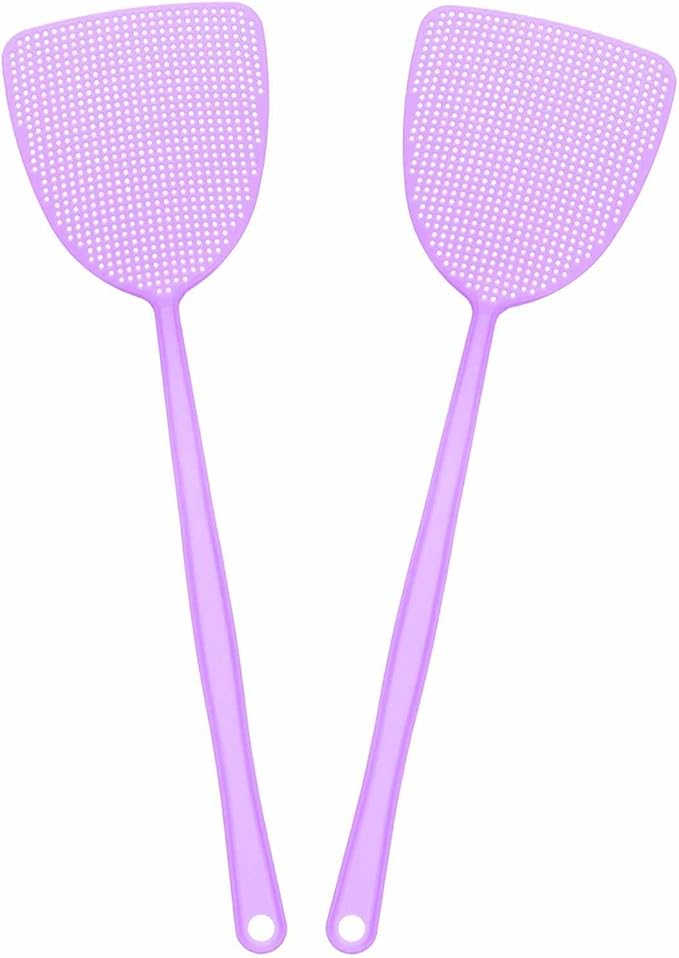HARFINGTON 2pcs Fly Swatter 5.5"x4.9" Plastic Manual Heavy Duty Long Handle Fly Swatter for Home Indoor Outdoor, Purple