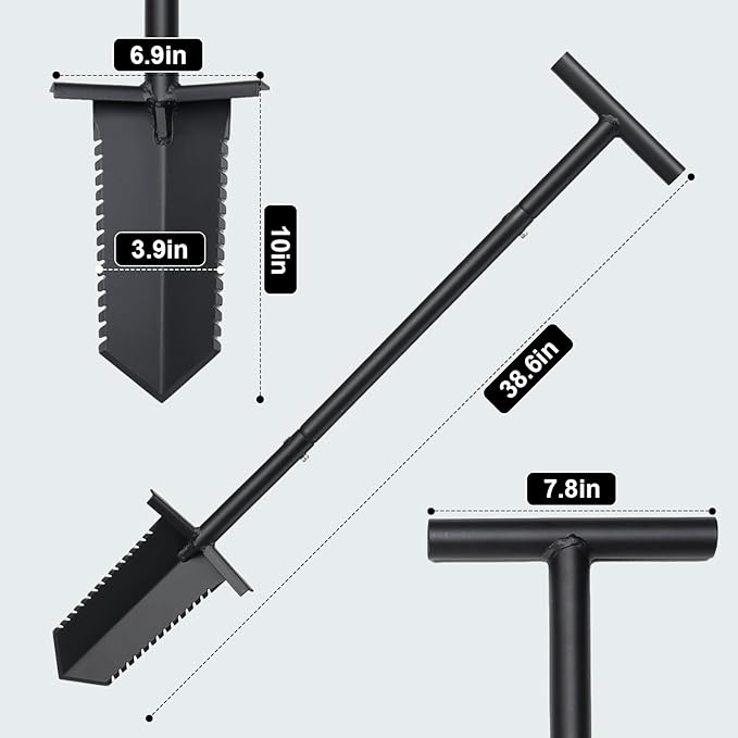 Metal Detecting Shovel 39inch Spade Shovel Lightweight Metal Detector Shovel Effortless Cutting Root Slayer Shovel Serrated Shovels for Digging, Treasure Hunting, Garden Transplanting, Trenching
