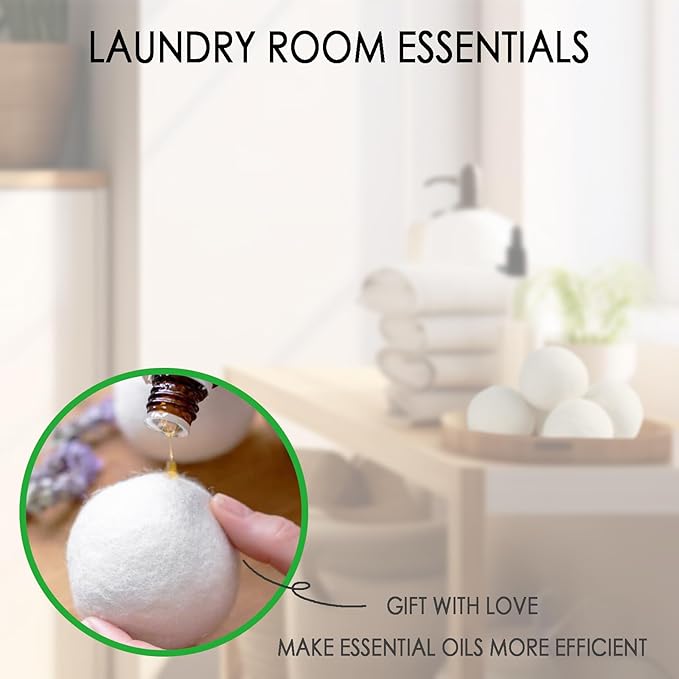 6 Pack XL Wool Dryer Balls - 100% New Zealand Premium Wool, Reusable Natural Fabric Softener for Large Loads, Anti-Static, Lint-Free, Essential Oil Compatible, Laundry Room Essentials