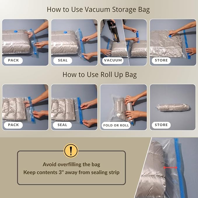 35 Pack Vacuum Storage Bags with Hand Pump, Compression Space Saver for Comforter, Bedding, Blanket Storage, Vacuum Seal Bags for Clothing, Travel Luggage Suitcase and Closet Organizer