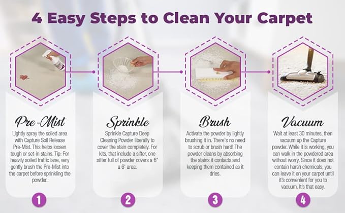 Capture Carpet & Rug Dry Cleaner w/Resealable lid (4 Pound) Spot and Stain Remover Carpet, Couch, Sofa Cleaner (32 oz) Bundle