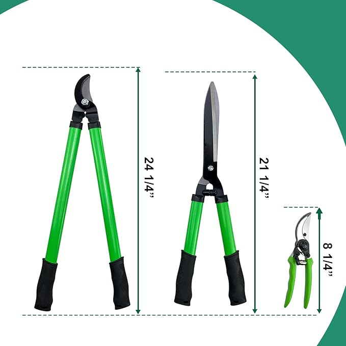 iMeshbean 3 Pieces Garden Tools Set Lopper & Pruning Shear & Tree Trimmer Pruner Ideal for Indoor & Outdoor Gardening, Branch Cutting & Plant Trimming