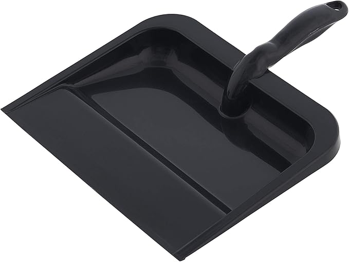 Superio Heavy Duty Plastic Dustpan with Comfort Grip Handle Black, Durable, Lightweight Multi Surface Dust Pan Easy Broom Sweeping, 10 inches Wide, 1-Pack