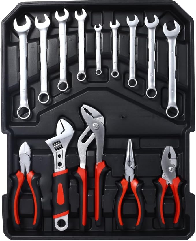 Home Repair Tool Set Kit, Luxebough Mechanics Tool Set with Rolling Tool Box, 4 Drawer Toolbox Storage Case, General Household Tool Kit for Maintenance, Garden, Homeowner, Handyman (900 PCS)