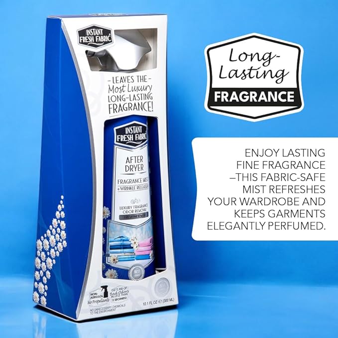 After Dryer Fabric Freshener & Wrinkle Release Spray - For Clothes & Laundry - Luxury Fragrance Odor Remover & Wrinkle Releaser - For Home & Travel - Fresh Linen Scent - 10.1 fl oz.