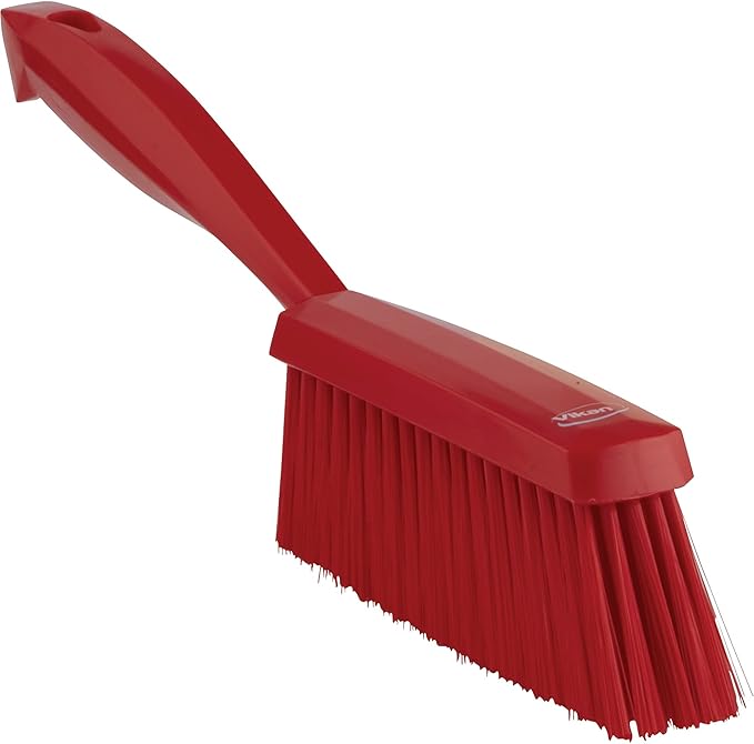 Vikan 45874 Bench Cleaning Brush, Polypropylene/Polyester Soft Bristle Dustpan Brush & Sweeper With Handle, 14-Inch, Red