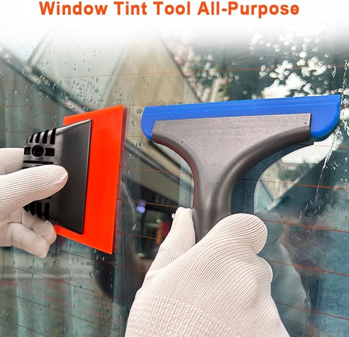 6" Small Silicone Squeegee 5-inch Handy Small Rubber Window Shower Squeegee Auto Water Blade for Car Windshield, Window, Mirror, Glass Door, Ice Snow Removal Scraper Tool (Blue and Orange)