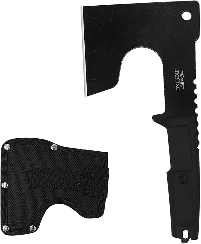 JXE JXO Hatchet, 9.8" Full Tang Camping Axe, Ergonomic Rubber Handle, with Durable Nylon Sheath for Bushcraft and Camping