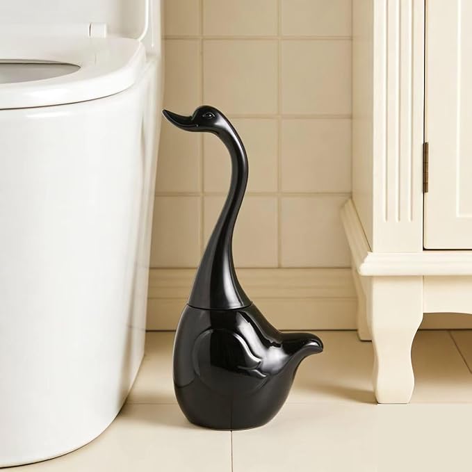 Black Toilet Brush and Holder,Cute Bathroom Decor Ceramic Toilet Bowl Brush Holder Household Cleaning Tool for Bathtub