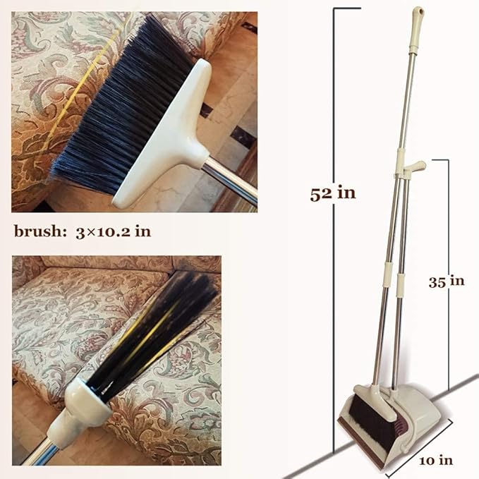 Broom and Dustpan Set Lightweight Upright Lobby Broom and Dust Pan Combo with Long Handle Outdoor Indoor for Home Kitchen Room Office (Brown)