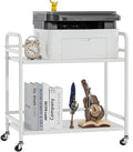 HDANI 2 Tier Under Desk Printer Stand with Storage,Microwave Storage Rack,Metal Rolling Printer Cart with Wheels for Home Office,Utility Storage Cart and Stand,White