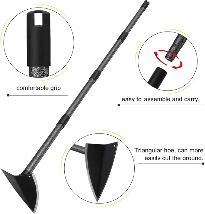 Tenusrnop® Hoe 60" Long Handle Heavy Duty Manual Weeder Gardening Hand Tools for Weeding, Digging, Loosening Soil, Triangle Shape Hoe Gardening Weeding Tool