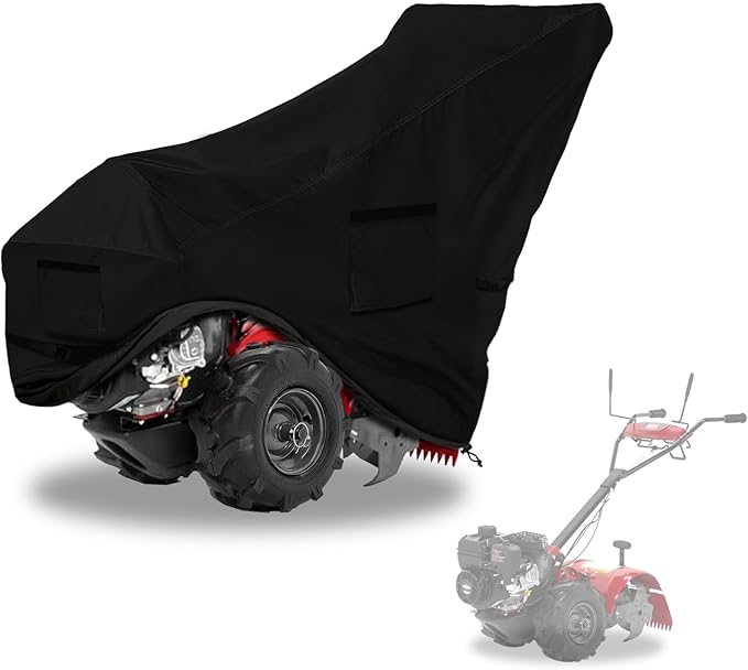 Okcool Gas Rototiller Cover, Universal Waterproof Heavy Duty 600D Rear Tine Tiller Cover with Air Vent (Black)