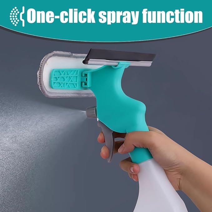 DONGKER 4 in 1 Window Cleaning Kit,Multifunction Window Cleaner Tool with Spray Bottle Squeegee & Microfiber Washer Head for Indoor Outdoor Glass Shower Car