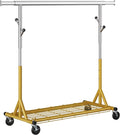 Gewudraw Rolling Clothes Rack Load 530lbs,Heavy Duty Garment Rack With Sturdy Wheel And Shelves, Adjustable Portable Hanging Rack For Clothes, Gold