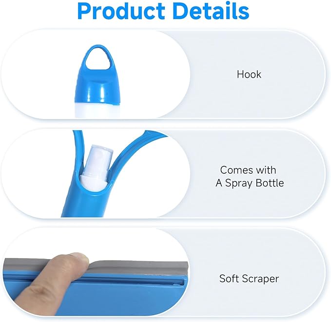 3 in 1 Window Cleaning Scraper with Sprayer, All-Purpose Squeegee for Shower Glass, Car Windows, Mirrors & Home, Window Cleaner Tool with Built-in Spray Bottle (Blue)