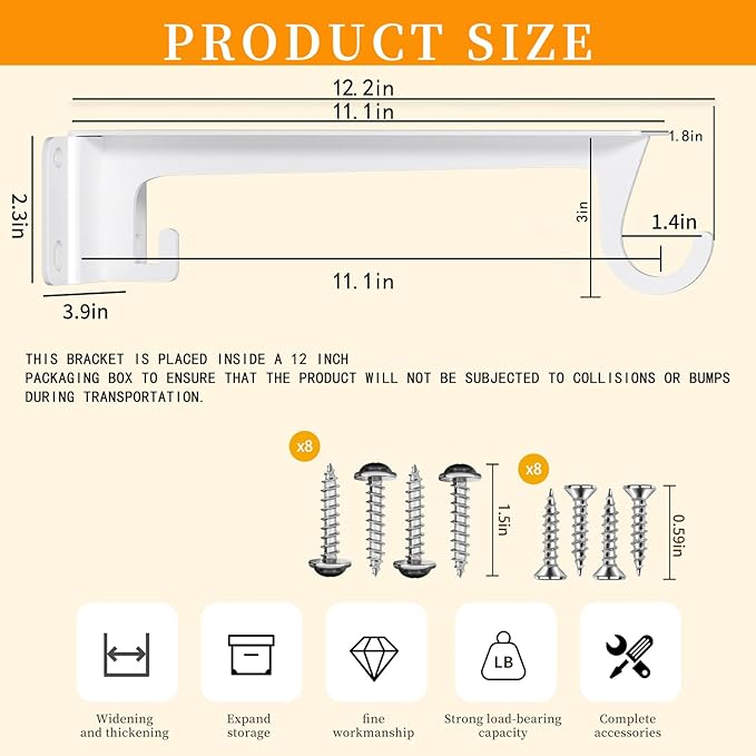Closet Rod Bracket White WYGWP Heavy Duty Shelf Brackets with Rod Holder Supports 200lbs,Sturdy Closet Shelves Wall Mounted for DIY Home and Closet Decor