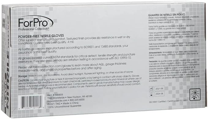 ForPro Disposable Nitrile Gloves, Chemical Resistant, Powder-Free, Latex-Free, Non-Sterile, Food Safe, 4 Mil