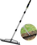 Heavy Duty Garden Rake for Leaves - 17 Tine Metal Head & Adjustable Stainless Steel Handle, 17" Wide 5.58FT Yard Rake for Shrub Leveling/Grass Care