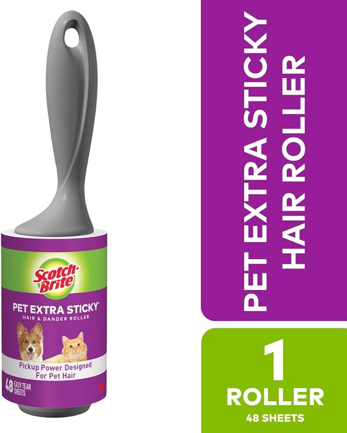 Scotch-Brite Pet Hair Pickup Extra Sticky Lint Roller, 50% Stickier, Fur & Fluff Remover for Clothes, Couches, Dog Beds & Car Seats, 4 in x 22.5 ft, 48 Sheets