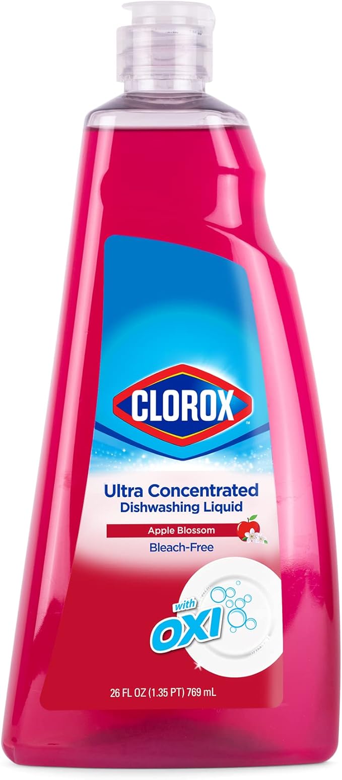 Clorox Ultra Concentrated Liquid Dish Soap with OXI, Apple Blossom Scent - Dishwashing Detergent, Bleach-Free Formula Powers Through Grease, 26 Fl Oz