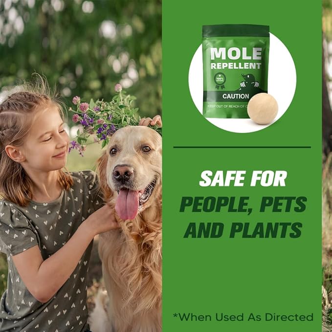 Mole Repellent for Lawn & Garden,Natural & Plant-Based,Get Rid of Gopher,Vole,Armadillo,Groundhog,Safe Around People, Pets & Plants,Simple to Use-8P