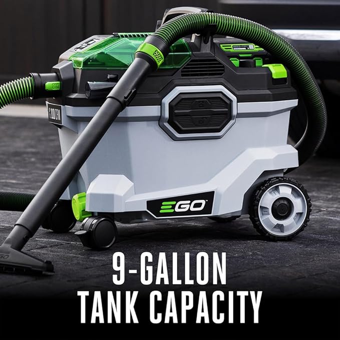 EGO Power+ Shop Vacuum Wet Dry, Car Vac, Portable Cordless Cleaner, 9 Gallon 110 CFM, Includes 56V 5.0Ah Battery and Charger - WDV0904