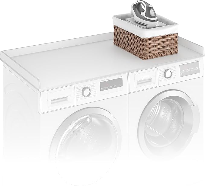 Furinno RAVEL Washer Dryer Countertop, Washer and Dryer Topper, with Edge Rails, Anti Slip Pads, 27.5 D x 54 W, for Laundry Room Organization and Storage, White
