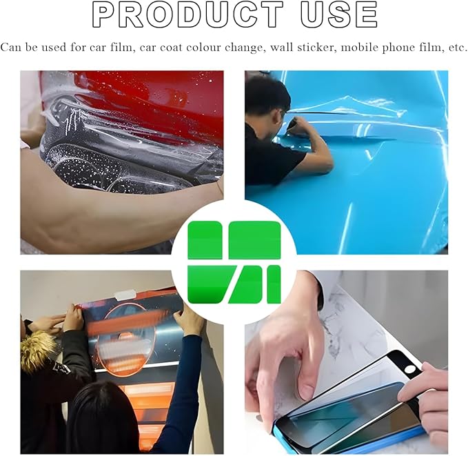 5 in 1 Rubber Squeegee Kit, Anti-Scratch Flexible Soft Matte TPU Coating Scraper Kit, Small Tint Squeegee Water Blade Scraper for Paint Protection Film Household Cleaning (Green)