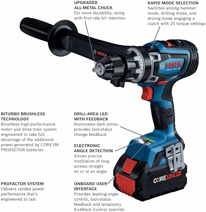 BOSCH GSB18V-1330CB14 PROFACTOR™ 18V Connected-Ready 1/2 In. Hammer Drill/Driver Kit with (1) CORE18V® 8 Ah High Power Battery