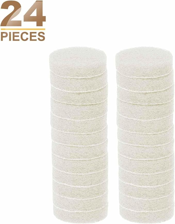 HARFINGTON 24pcs Scrubber Scouring Pads 450 Grits 2 Inch Drill Power Brush Hoop and Loop Surface Conditioning Disc Drill Scuffing Disc Scrub Pads for Home Kitchen Cleaning, White