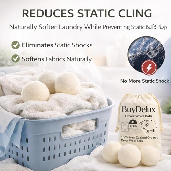 Wool Dryer Balls 6 Pack XL 7cm, 100% New Zealand Wool, Reusable 1000+ Loads, Natural Fabric Softener Alternative, Helps Reduce Drying Time, Static and Wrinkles, Baby Safe