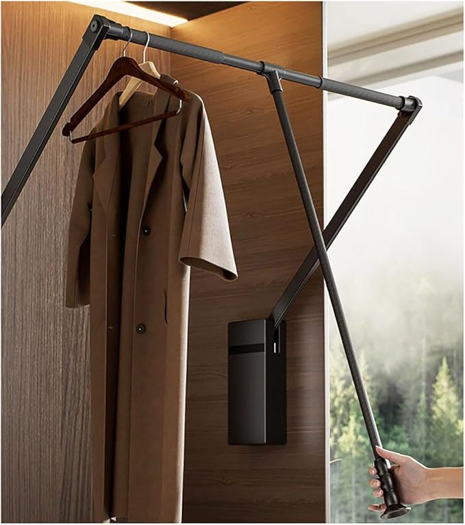 Pull Down Closet Rod for Hanging Clothes, Retractable Wardrobe Hanger for Cabinet Inside Width 35"~47.2", Aluminium alloy Tubing with Plastic Housing, 44 lb Weight Rating