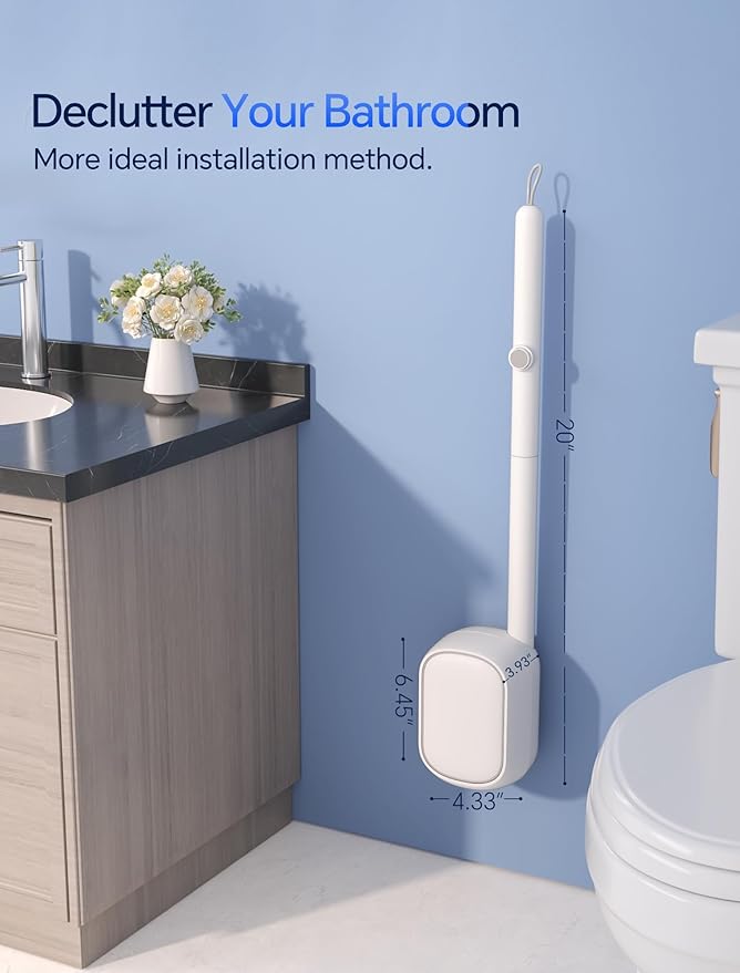 LFBEAR Disposable Toilet Brush Wand, Wall Mounted Toilet Cleaner Kit with Holder, 12 Refills Replacement Heads for Bathroom Cleaning