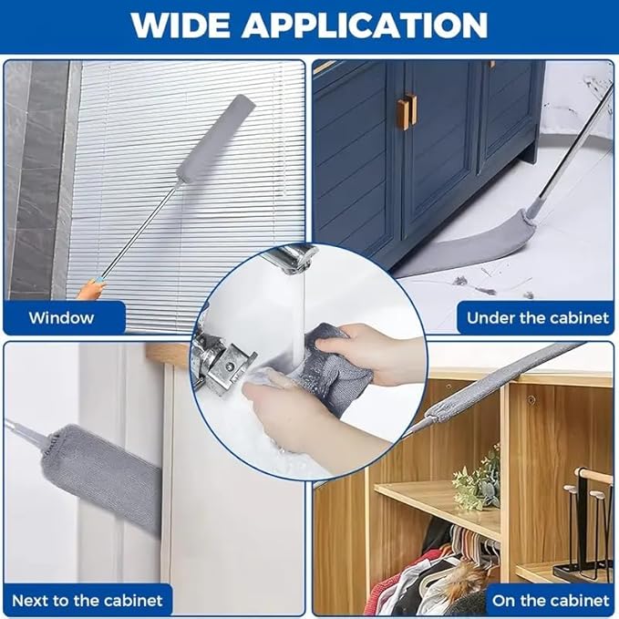 Boolavard Retractable Gap Dust Cleaner Cleaning Tools with 2 Microfiber Dusting Cloths Long Handle 60inches Washable and Retractable Duster Brush for Cleaning Under Appliances Furniture Couch Fridge