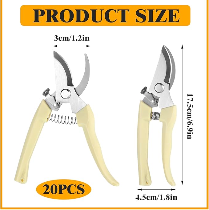 20 Pcs Pruning Shears for Gardening, Beige Garden Clippers Handheld Heavy Duty Plant Scissors Bypass Pruning Shears for Gardening Yard Hedge Flowers Tree Trimming Plant Cutter