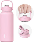 TOURIT 32 oz Insulated Water Bottle, Stainless Steel Sports Water Bottles With Top Handle, Double-Wall Travel Thermal Water Flask, BPA Free Leakproof Water Bottle for Sports and Travel,Pink