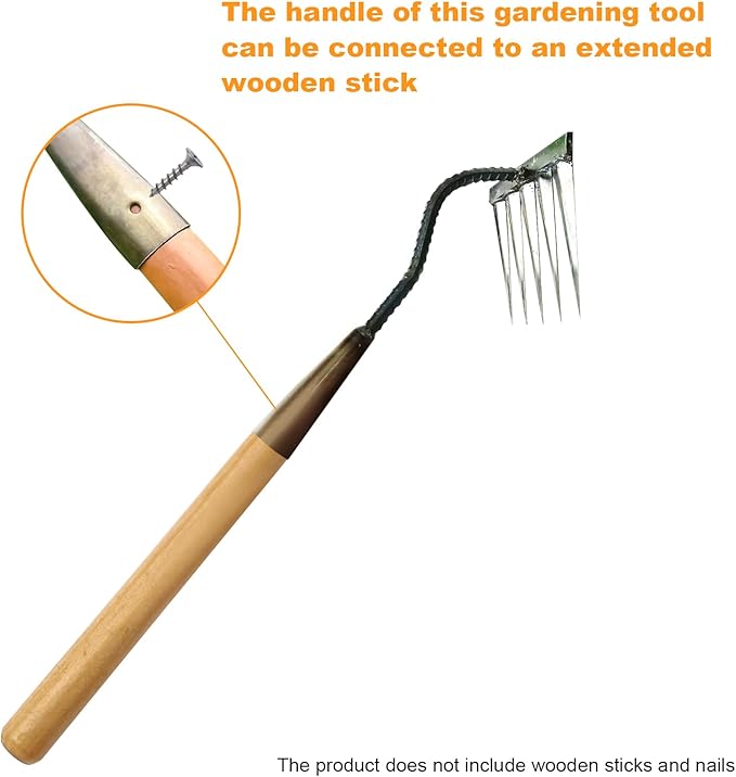 Ironrake The Heavy-Duty Iron Weeding Rake,1pc Iron Rake for Gardening and Weeding with 5 Metal Tines,Weeding Rake for Sturdy Dethatching,Ironrake for Backyard Lawn Loosening Planting Weeding