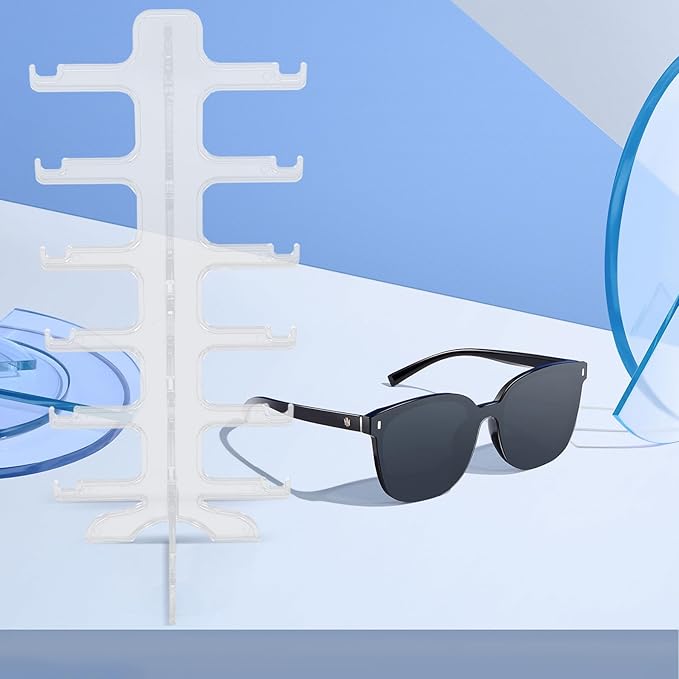 Multi-Tier Sunglasses Display Stand 6-Layer Plastic Eyewear Organizer Glasses Holder for Desk Tabletop Storage and Sunglass Display Rack