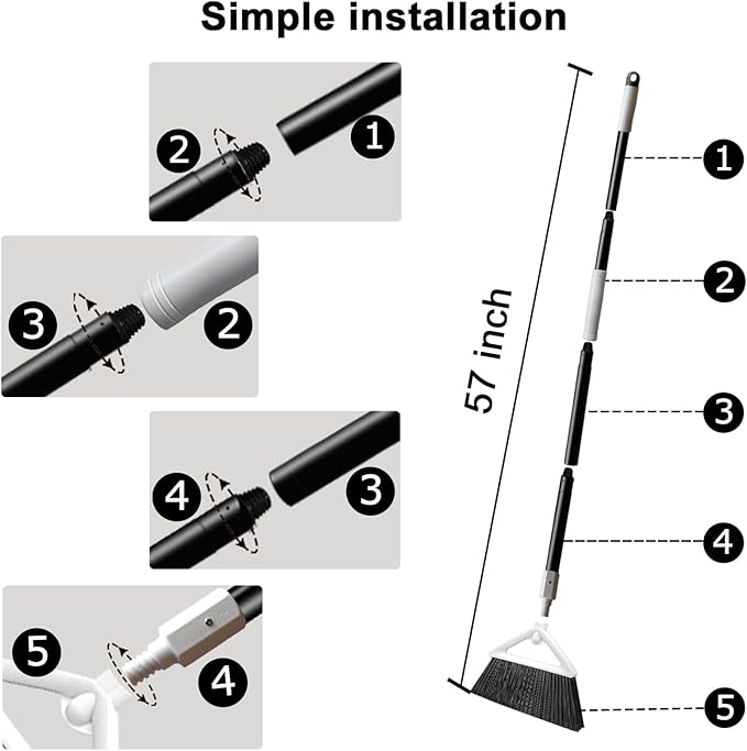 Heavy Duty Angle Broom 2 Pack - White Broom for Outdoor & Indoor, Garage, Driveway, Sidewalk, Kitchen & More, Long Handle