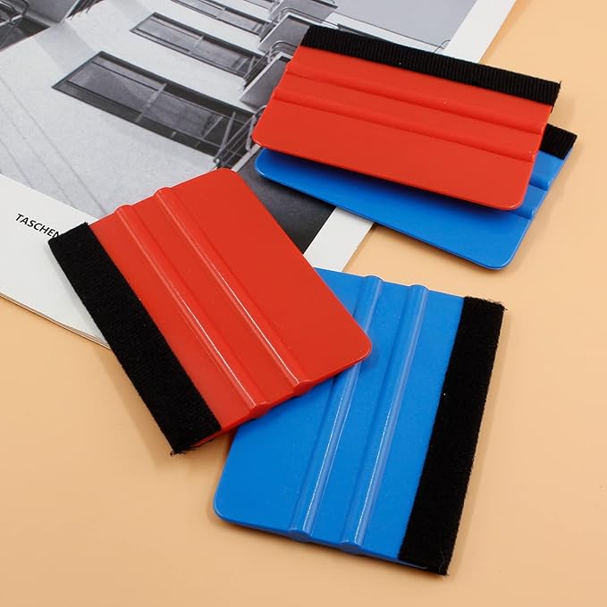 12Pcs Plastic Felt Edge Squeegee Tool Vinyl Squeegee 4 Inch for Window Tint, Wallpaper, Decal Sticker, 6 Blue & 6 Red