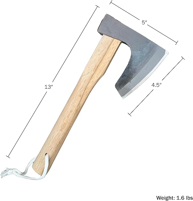 Hatchet Axe for Camping, Gardening, Survival, and Bushcraft - 13” Hand Axe Hatchet with High Carbon Steel Blade, White Oak Handle, and Split Leather Sheath - Camping Gear by Kings County Tools